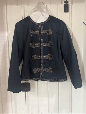 CHICOS Embellished Black Women's Jacket - Elegant Beaded Detail Sz 1 (M/8)